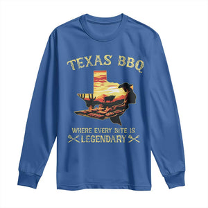 Texas BBQ Lover Long Sleeve Shirt Where Every Bite Is Legendary Cowboy Grilling Pitmaster TS09 Royal Blue Print Your Wear