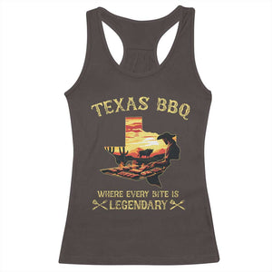 Texas BBQ Lover Racerback Tank Top Where Every Bite Is Legendary Cowboy Grilling Pitmaster TS09 Dark Chocolate Print Your Wear
