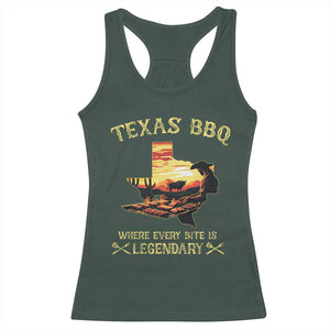 Texas BBQ Lover Racerback Tank Top Where Every Bite Is Legendary Cowboy Grilling Pitmaster TS09 Dark Forest Green Print Your Wear