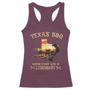 Texas BBQ Lover Racerback Tank Top Where Every Bite Is Legendary Cowboy Grilling Pitmaster TS09 Maroon Print Your Wear