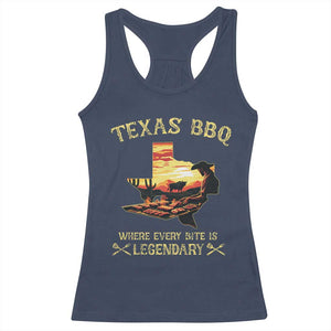 Texas BBQ Lover Racerback Tank Top Where Every Bite Is Legendary Cowboy Grilling Pitmaster TS09 Navy Print Your Wear