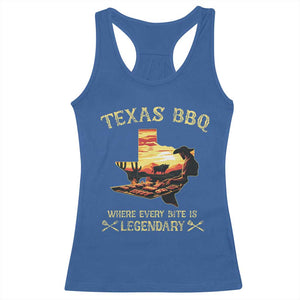 Texas BBQ Lover Racerback Tank Top Where Every Bite Is Legendary Cowboy Grilling Pitmaster TS09 Royal Blue Print Your Wear