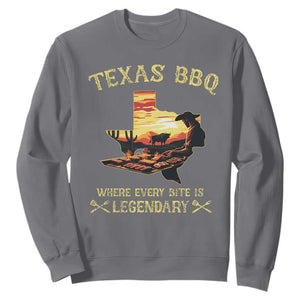 Texas BBQ Lover Sweatshirt Where Every Bite Is Legendary Cowboy Grilling Pitmaster TS09 Charcoal Print Your Wear