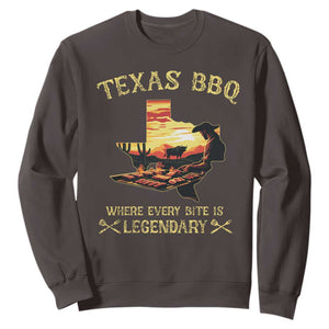 Texas BBQ Lover Sweatshirt Where Every Bite Is Legendary Cowboy Grilling Pitmaster TS09 Dark Chocolate Print Your Wear