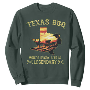 Texas BBQ Lover Sweatshirt Where Every Bite Is Legendary Cowboy Grilling Pitmaster TS09 Dark Forest Green Print Your Wear
