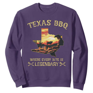 Texas BBQ Lover Sweatshirt Where Every Bite Is Legendary Cowboy Grilling Pitmaster TS09 Purple Print Your Wear