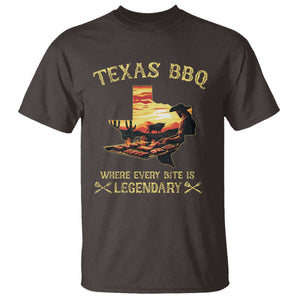 Texas BBQ Lover T Shirt Where Every Bite Is Legendary Cowboy Grilling Pitmaster TS09 Dark Chocolate Print Your Wear