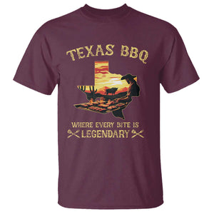 Texas BBQ Lover T Shirt Where Every Bite Is Legendary Cowboy Grilling Pitmaster TS09 Maroon Print Your Wear