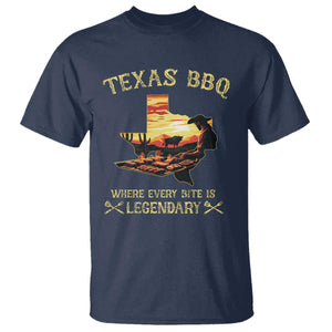 Texas BBQ Lover T Shirt Where Every Bite Is Legendary Cowboy Grilling Pitmaster TS09 Navy Print Your Wear