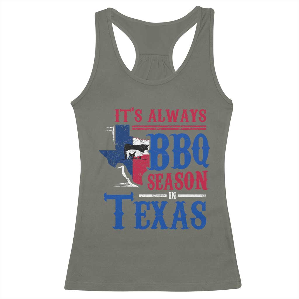 Texas BBQ Lover Racerback Tank Top It's Always BBQ Season In Texas TS09 Military Green Print Your Wear