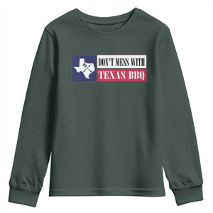 Don't Mess With Texas BBQ Youth Sweatshirt Texan Flag Grilling Pitmaster TS09 Dark Forest Green Print Your Wear