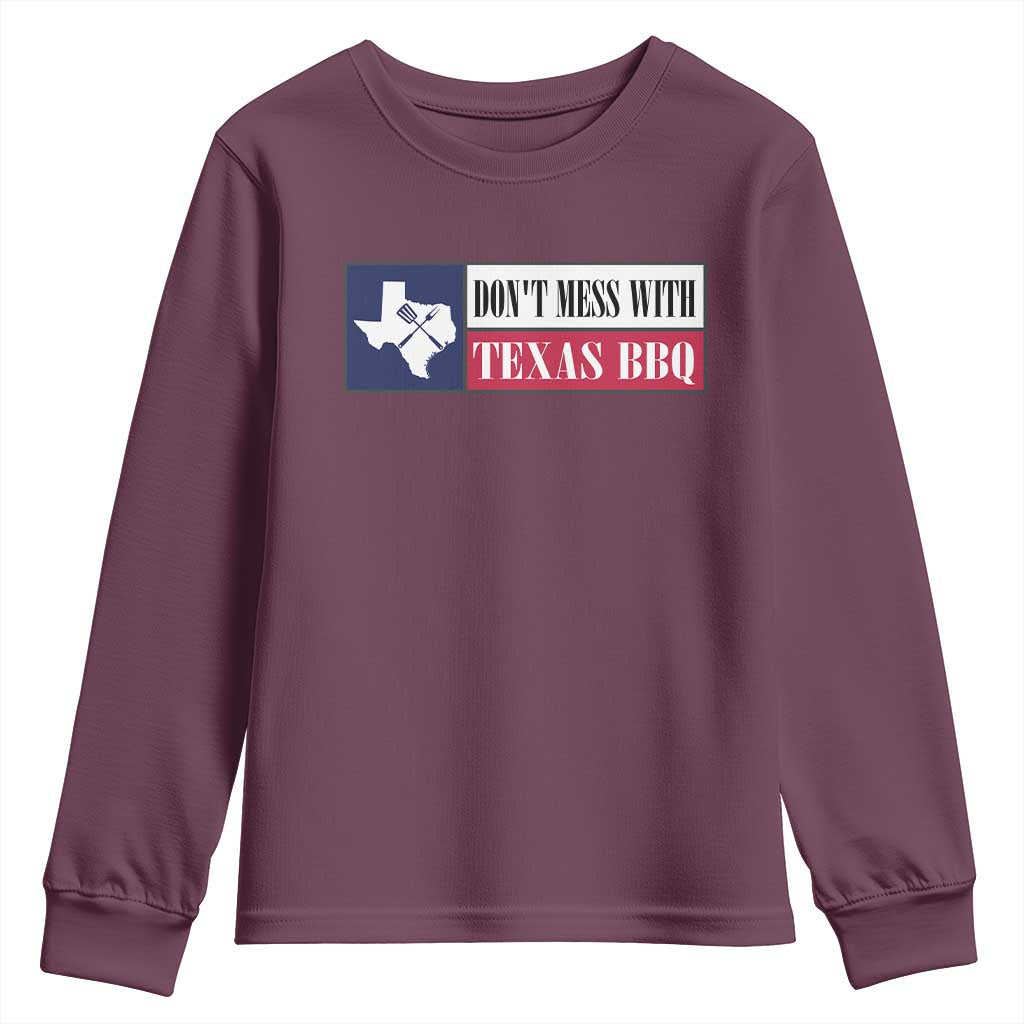 Don't Mess With Texas BBQ Youth Sweatshirt Texan Flag Grilling Pitmaster TS09 Maroon Print Your Wear