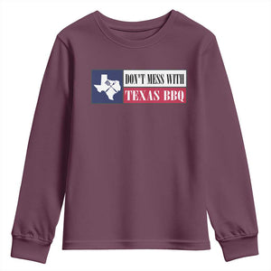 Don't Mess With Texas BBQ Youth Sweatshirt Texan Flag Grilling Pitmaster TS09 Maroon Print Your Wear