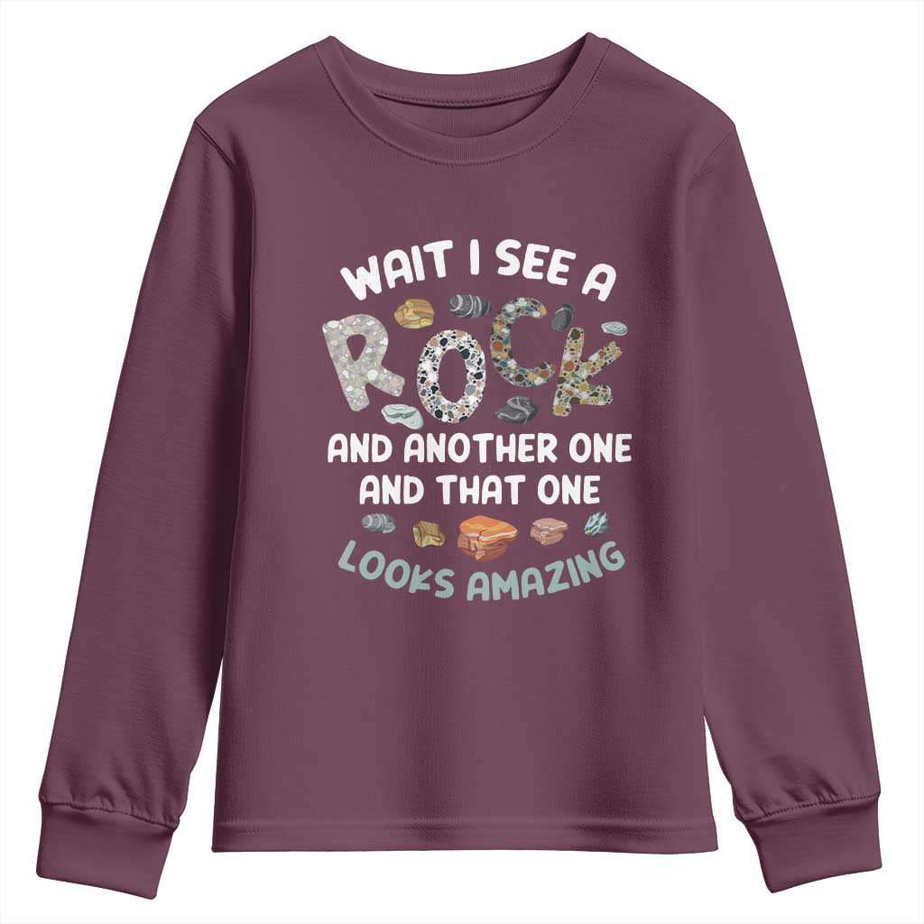 Rock Collector Youth Sweatshirt Wait I See A Rock Geologist TS09 Maroon Print Your Wear