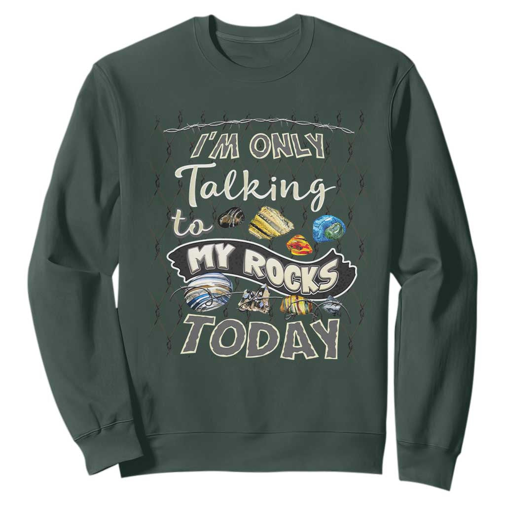 Geologist Sweatshirt I'm Only Taling To My Rocks Today TS09 Dark Forest Green Print Your Wear