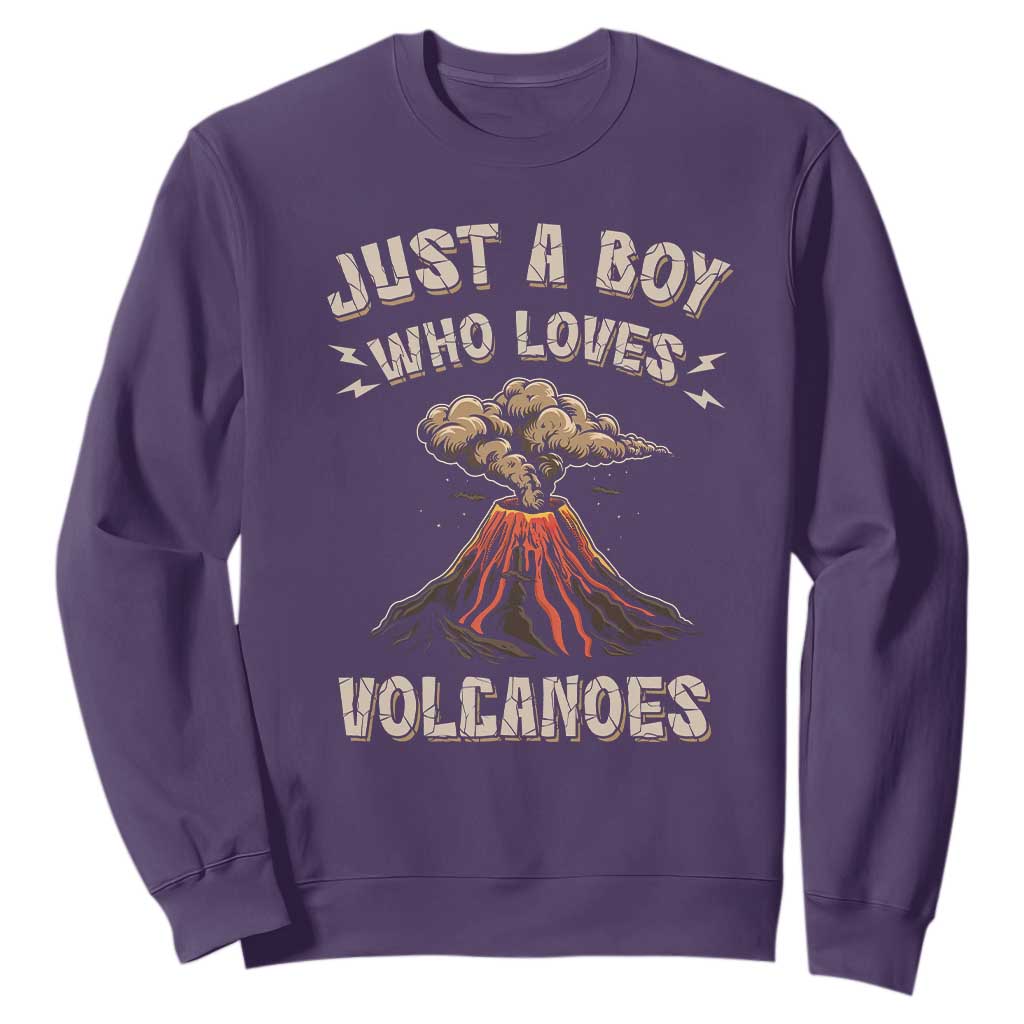 Funny Volcanologist Sweatshirt Just A Boy Who Loves Volcanoes Lava TS09 Purple Print Your Wear