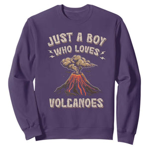 Funny Volcanologist Sweatshirt Just A Boy Who Loves Volcanoes Lava TS09 Purple Print Your Wear
