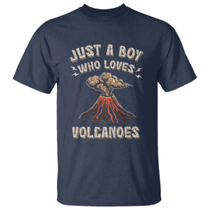 Funny Volcanologist T Shirt Just A Boy Who Loves Volcanoes Lava TS09 Navy Print Your Wear