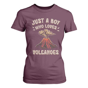 Funny Volcanologist T Shirt For Women Just A Boy Who Loves Volcanoes Lava TS09 Maroon Print Your Wear