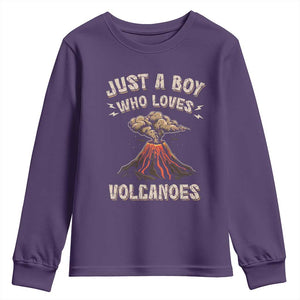 Funny Volcanologist Youth Sweatshirt Just A Boy Who Loves Volcanoes Lava TS09 Purple Print Your Wear