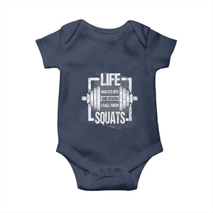 Gymer Baby Onesie Life Has Its Ups And Downs I Call Them Squats TS09 Navy Print Your Wear