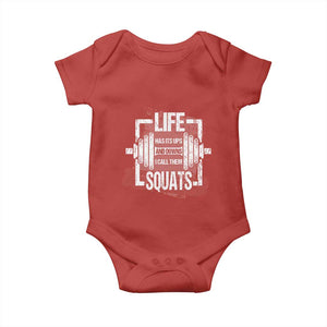 Gymer Baby Onesie Life Has Its Ups And Downs I Call Them Squats TS09 Red Print Your Wear