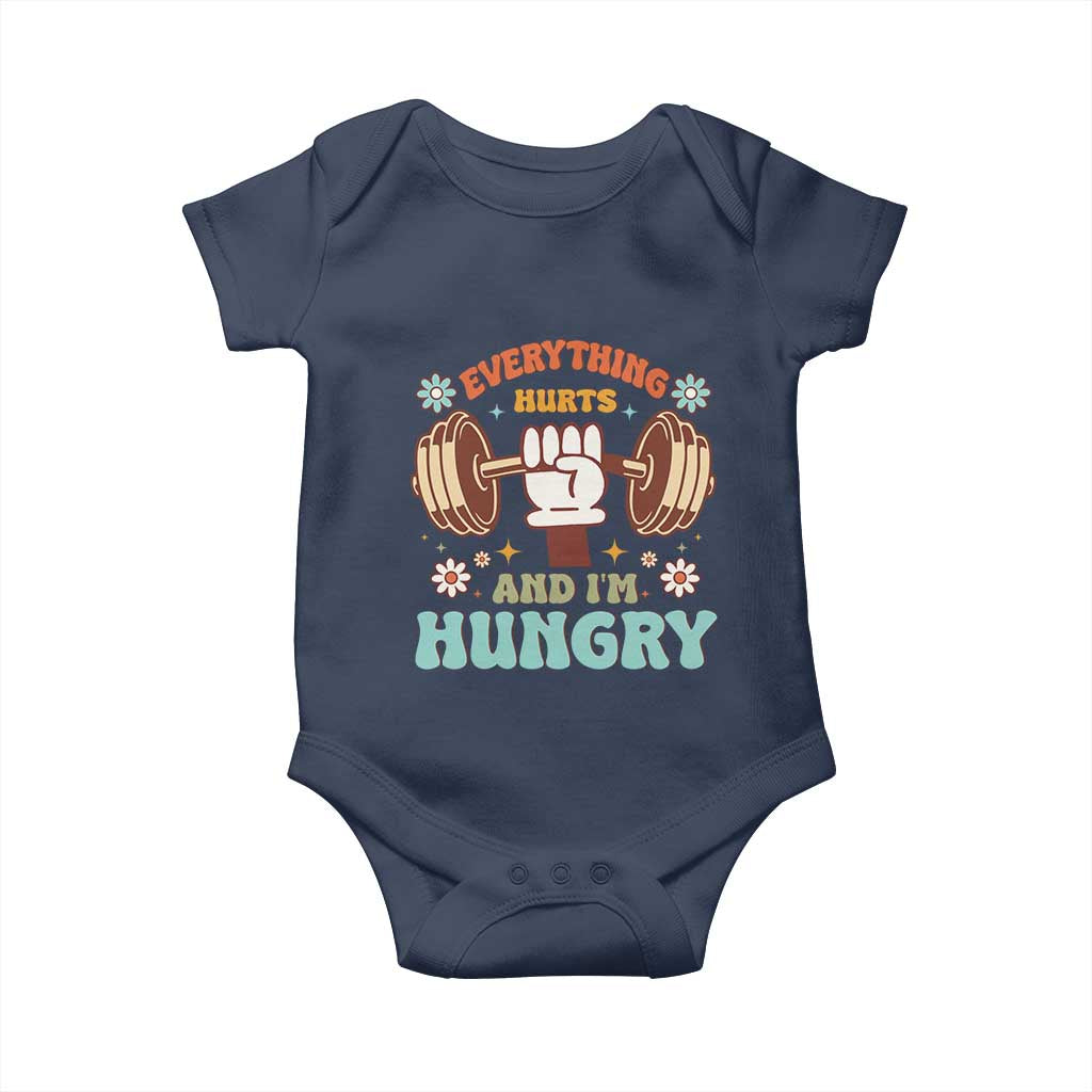 Gymer Baby Onesie Everything Hurts And I'm Hungry TS09 Navy Print Your Wear