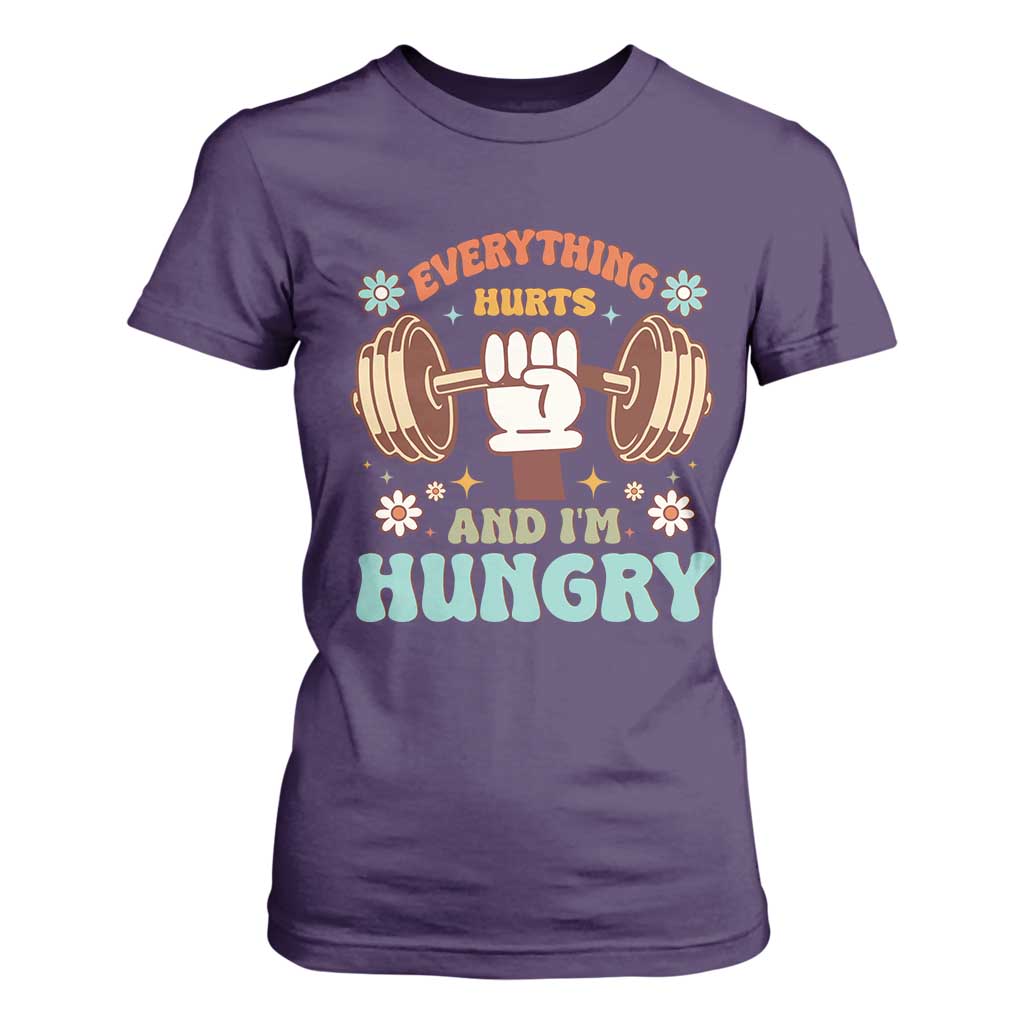 Gymer T Shirt For Women Everything Hurts And I'm Hungry TS09 Purple Print Your Wear