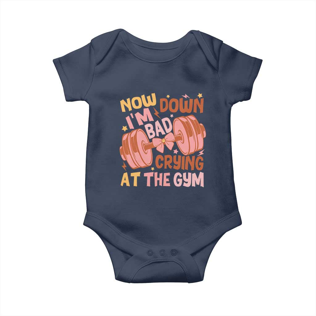 Gymer Baby Onesie Down Bad Crying At The Gym Groovy Bow Coquette TS09 Navy Print Your Wear