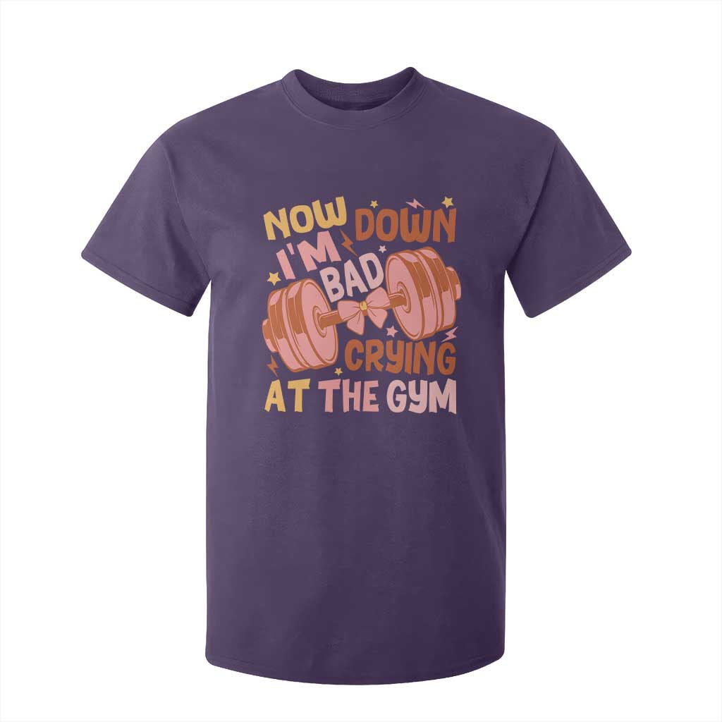 Gymer T Shirt For Kid Down Bad Crying At The Gym Groovy Bow Coquette TS09 Purple Print Your Wear
