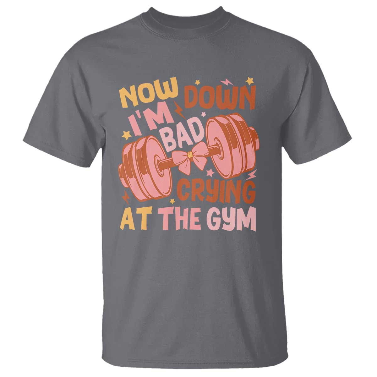 Gymer T Shirt Down Bad Crying At The Gym Groovy Bow Coquette TS09 Charcoal Print Your Wear