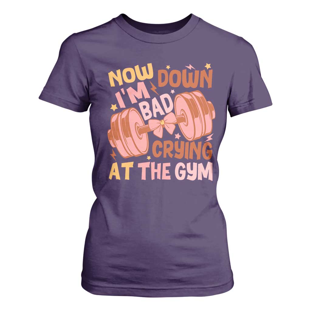 Gymer T Shirt For Women Down Bad Crying At The Gym Groovy Bow Coquette TS09 Purple Print Your Wear