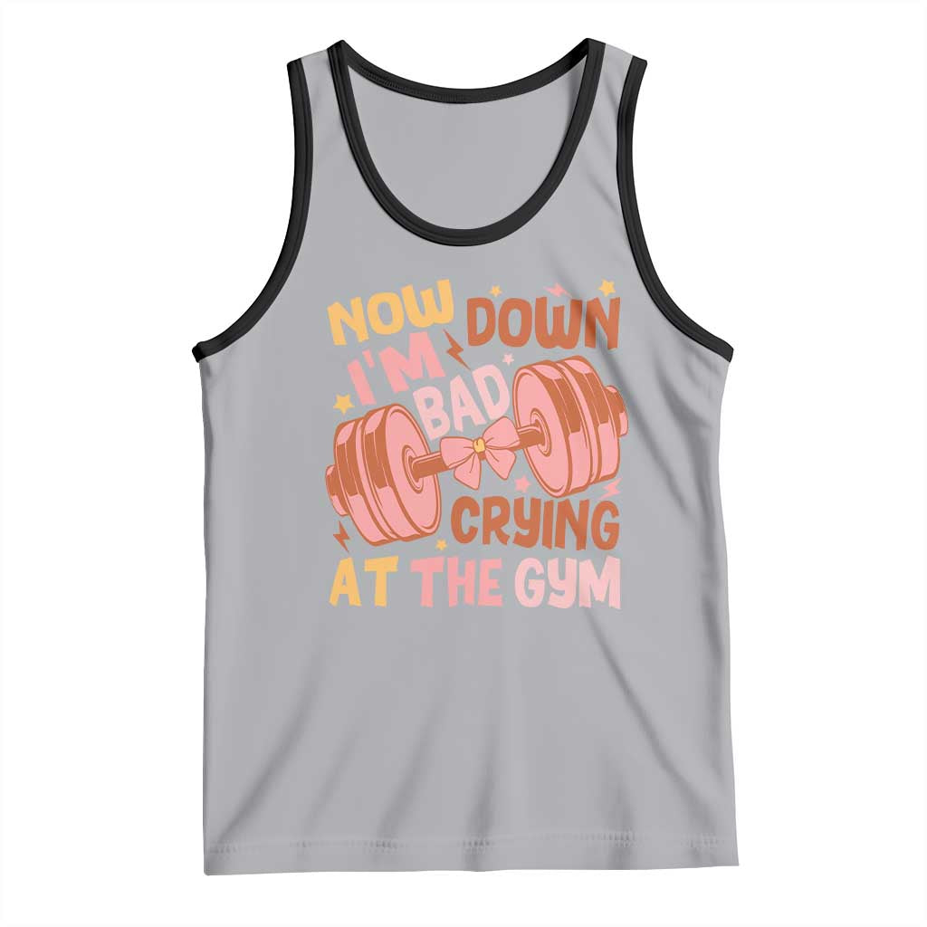 Gymer Tank Top Down Bad Crying At The Gym Groovy Bow Coquette TS09 Athletic Heather Black Print Your Wear