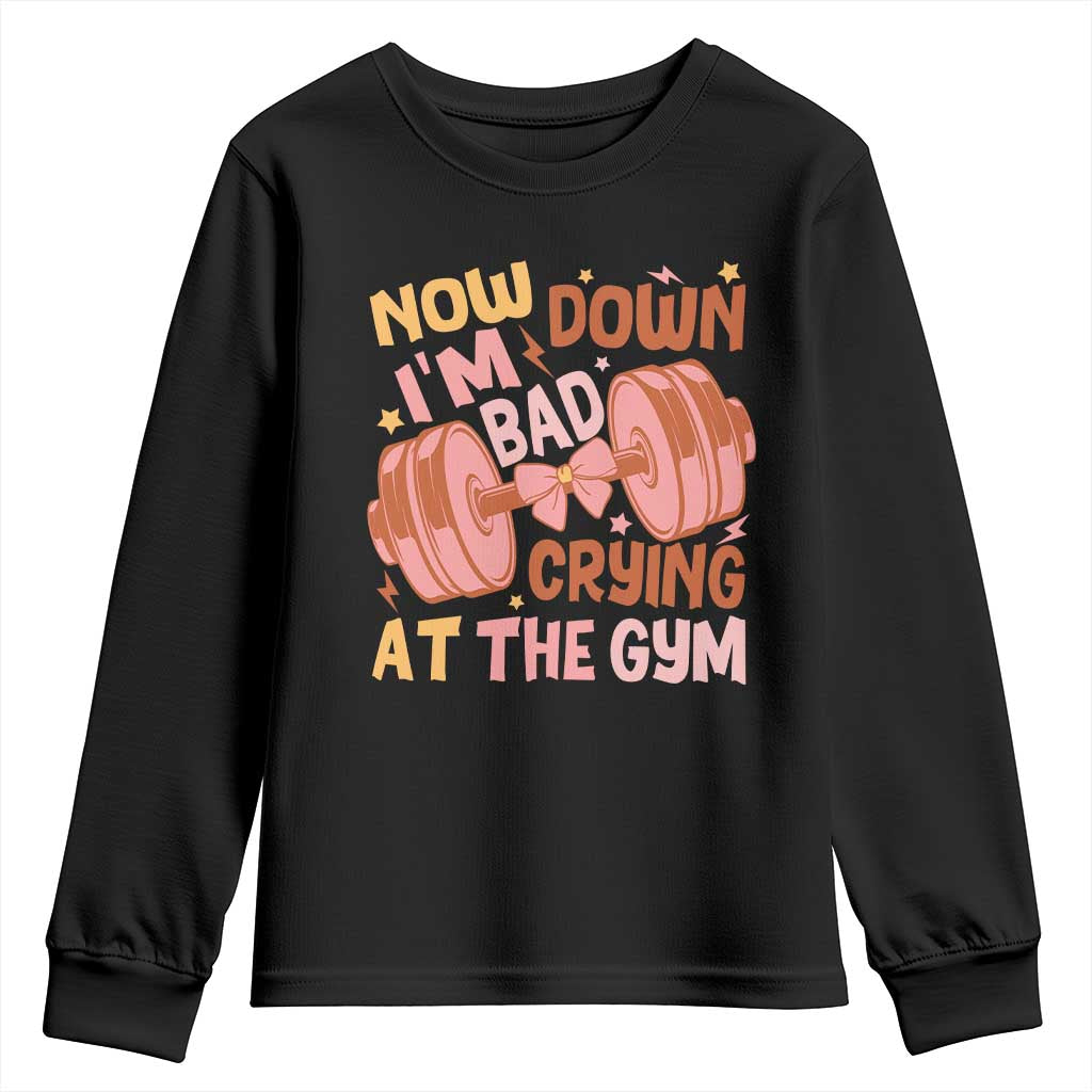 Gymer Youth Sweatshirt Down Bad Crying At The Gym Groovy Bow Coquette TS09 Black Print Your Wear