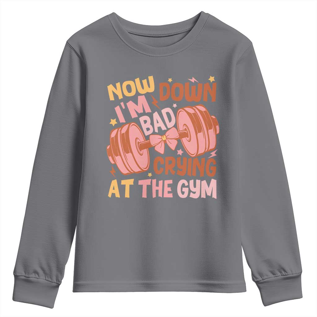 Gymer Youth Sweatshirt Down Bad Crying At The Gym Groovy Bow Coquette TS09 Charcoal Print Your Wear