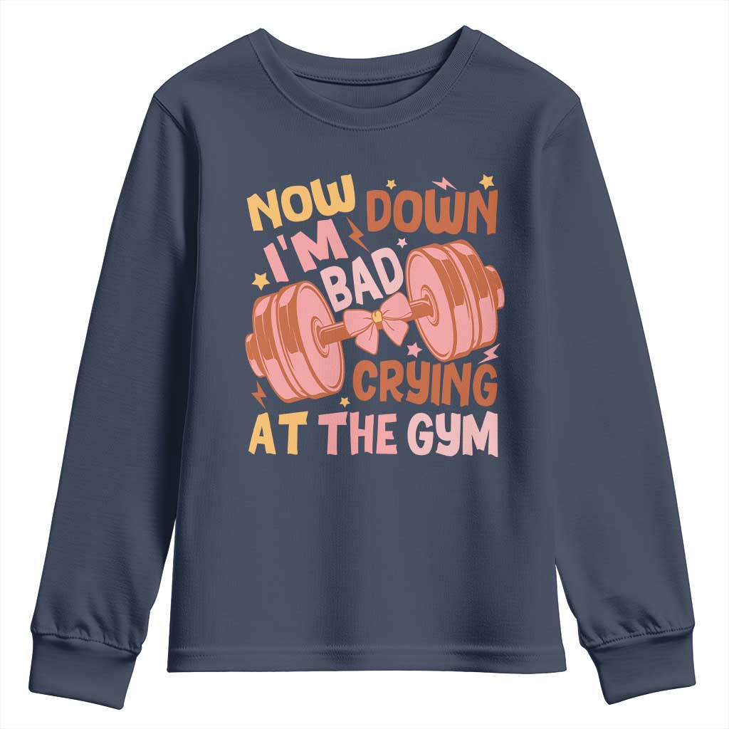 Gymer Youth Sweatshirt Down Bad Crying At The Gym Groovy Bow Coquette TS09 Navy Print Your Wear