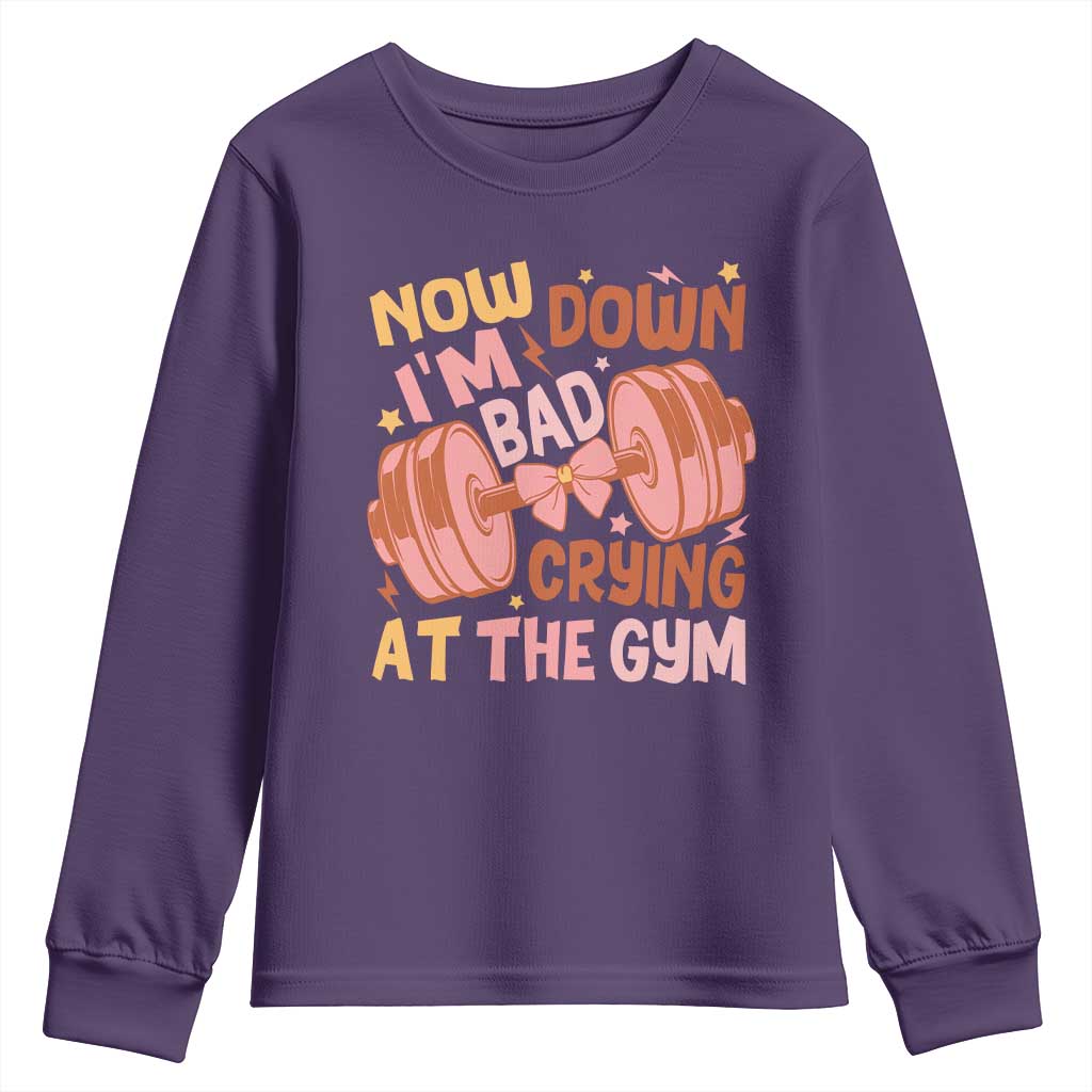 Gymer Youth Sweatshirt Down Bad Crying At The Gym Groovy Bow Coquette TS09 Purple Print Your Wear