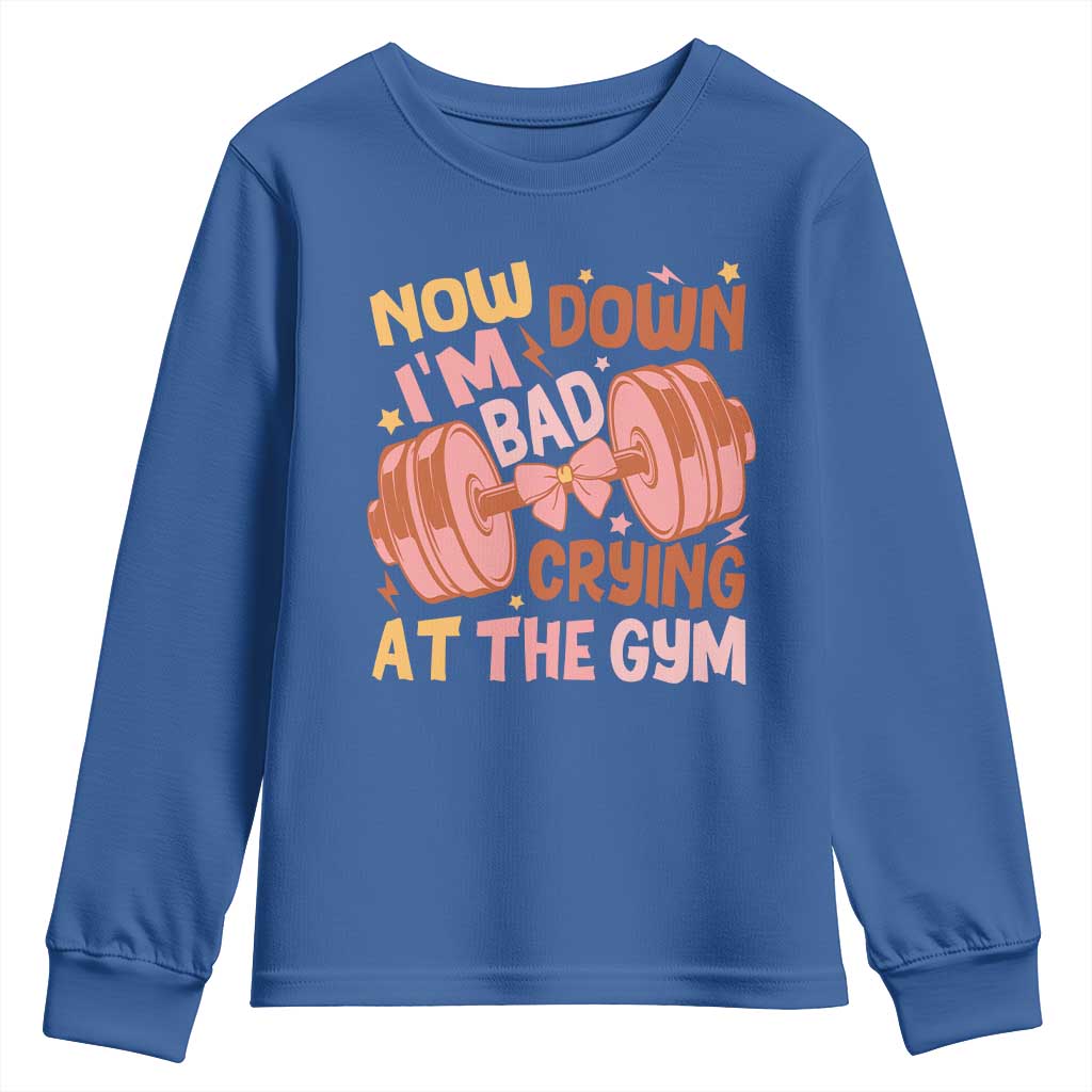 Gymer Youth Sweatshirt Down Bad Crying At The Gym Groovy Bow Coquette TS09 Royal Blue Print Your Wear