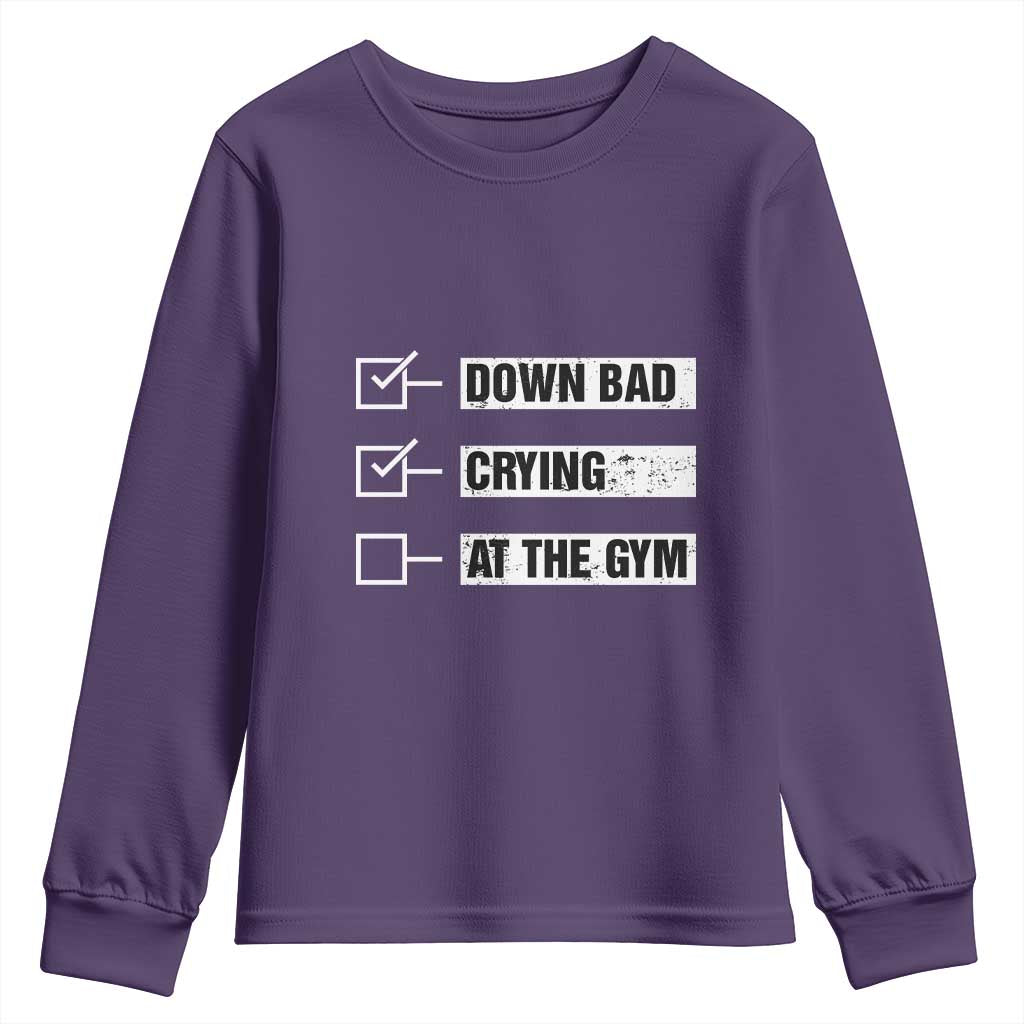 Funny Gymer Youth Sweatshirt Down Bad Crying at the Gym TS09 Purple Print Your Wear