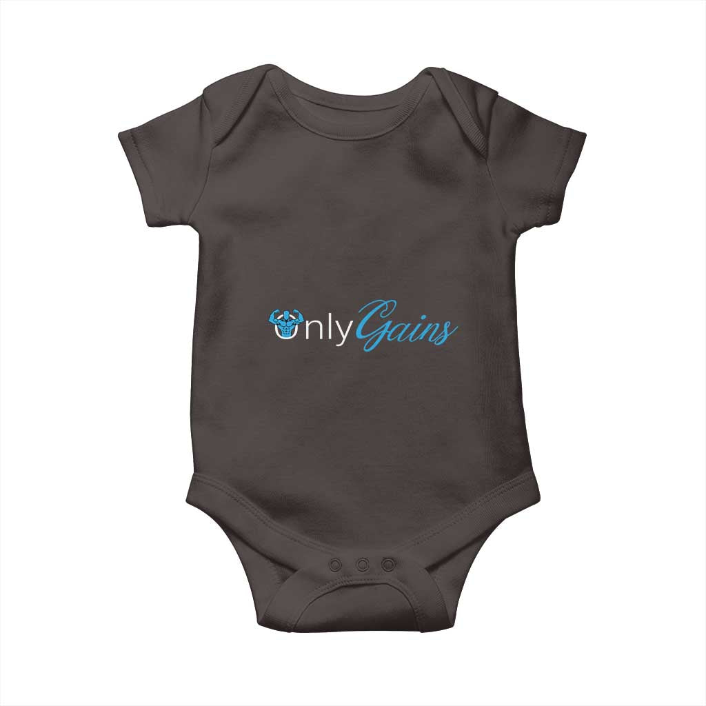Funny Gymer Baby Onesie Only Gains Fitness TS09 Dark Chocolate Print Your Wear