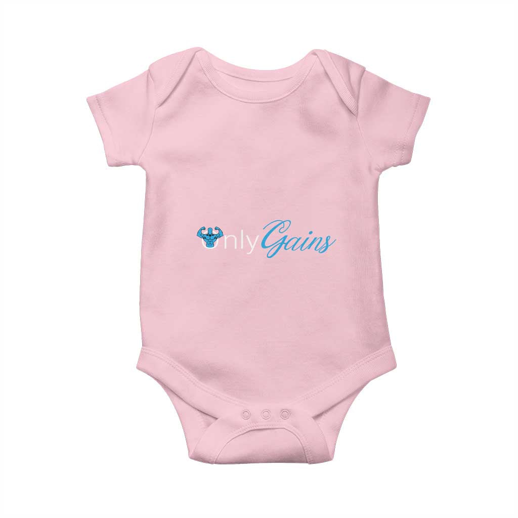 Funny Gymer Baby Onesie Only Gains Fitness TS09 Light Pink Print Your Wear
