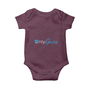 Funny Gymer Baby Onesie Only Gains Fitness TS09 Maroon Print Your Wear