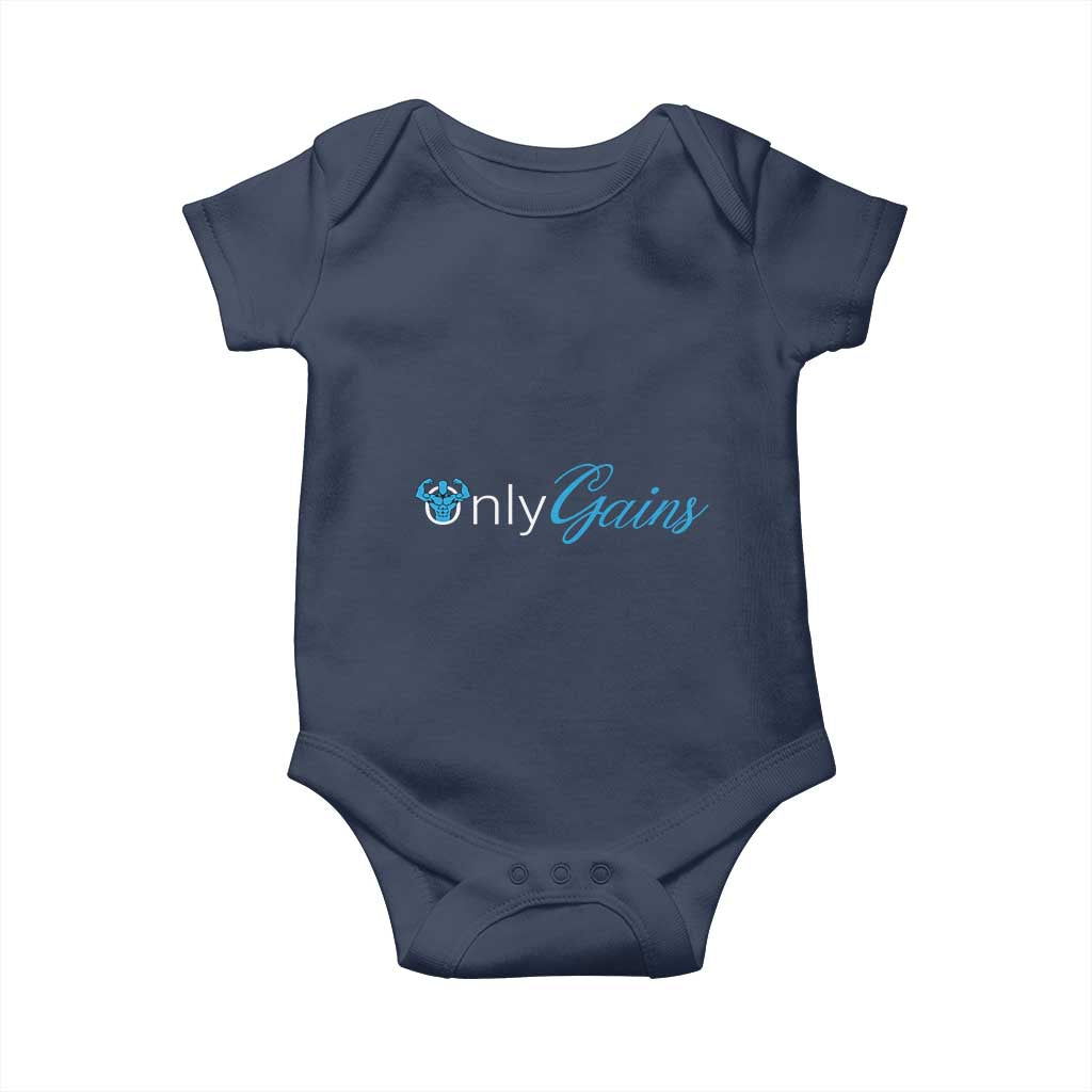 Funny Gymer Baby Onesie Only Gains Fitness TS09 Navy Print Your Wear