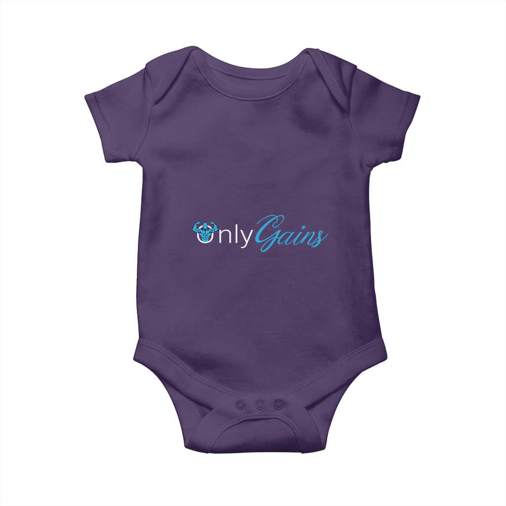 Funny Gymer Baby Onesie Only Gains Fitness TS09 Purple Print Your Wear