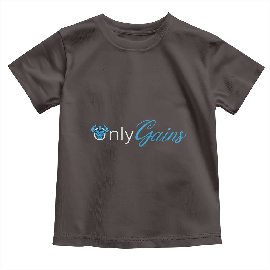 Funny Gymer Baby Shirt Only Gains Fitness TS09 Dark Chocolate Print Your Wear
