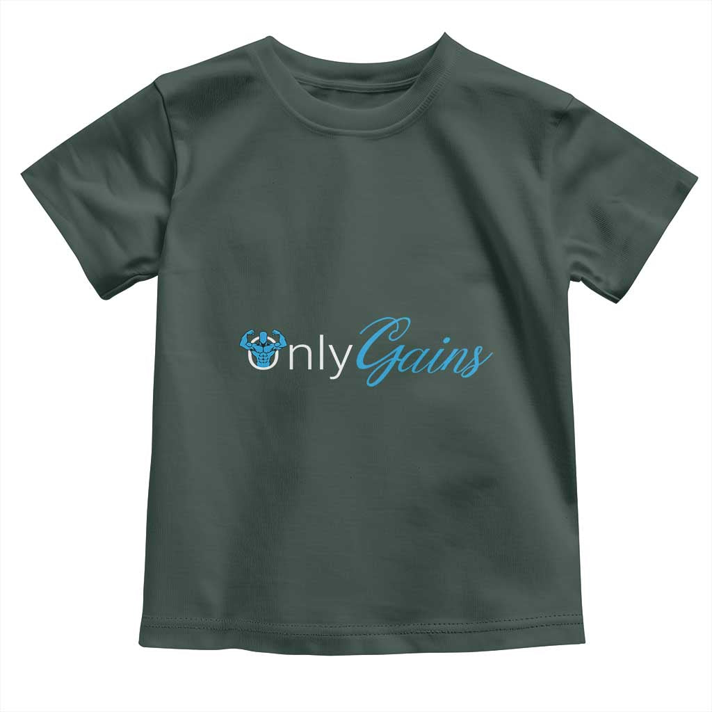 Funny Gymer Baby Shirt Only Gains Fitness TS09 Dark Forest Green Print Your Wear