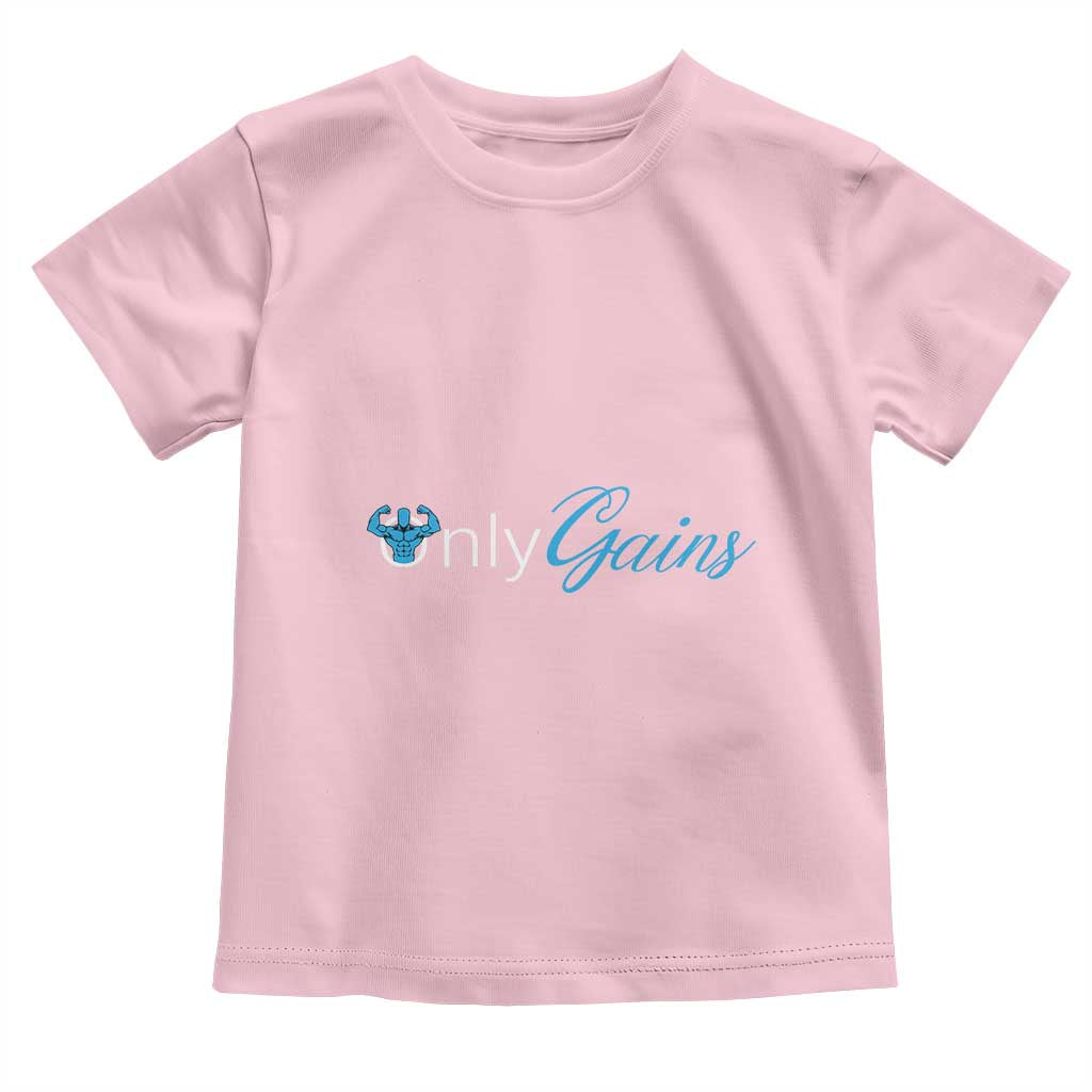 Funny Gymer Baby Shirt Only Gains Fitness TS09 Light Pink Print Your Wear