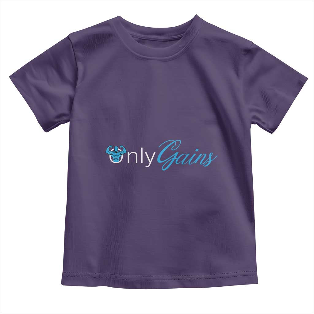 Funny Gymer Baby Shirt Only Gains Fitness TS09 Purple Print Your Wear