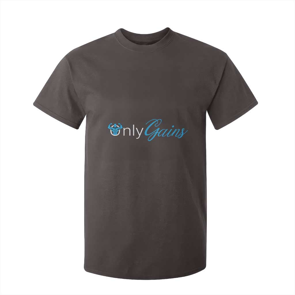 Funny Gymer T Shirt For Kid Only Gains Fitness TS09 Dark Chocolate Print Your Wear