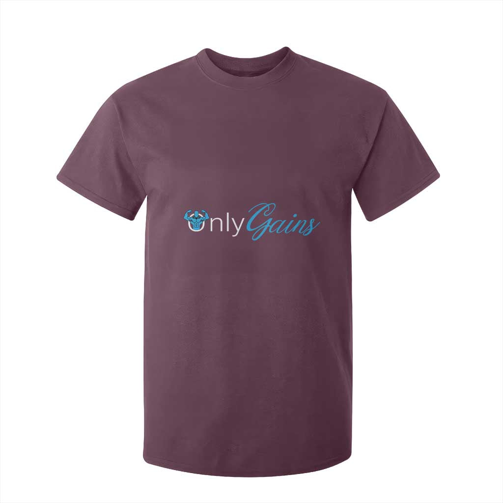 Funny Gymer T Shirt For Kid Only Gains Fitness TS09 Maroon Print Your Wear